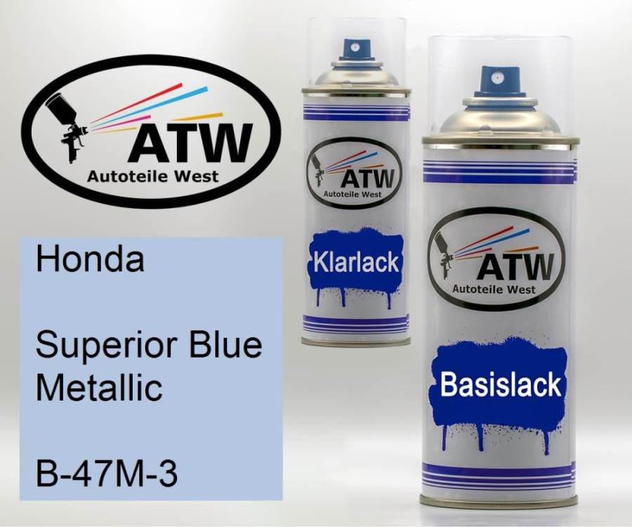 Honda, Superior Blue Metallic, B-47M-3: 400ml Sprühdose + 400ml Klarlack - Set, von ATW Autoteile West.